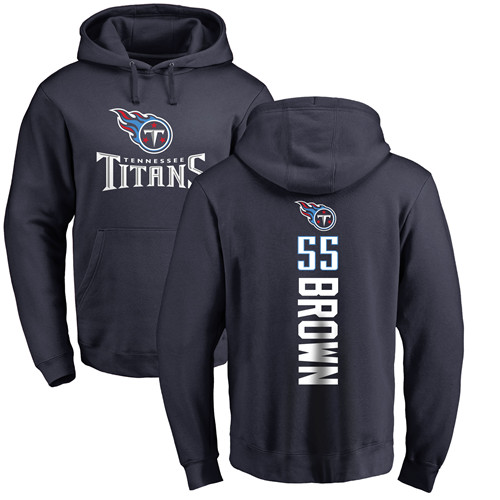 Tennessee Titans Men Navy Blue Jayon Brown Backer NFL Football #55 Pullover Hoodie Sweatshirts
